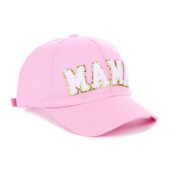 MAMA Pink Chenille and Metallic Gold Patch Adjustable Baseball Cap NEW Gift Hat - Picture 3 of 4